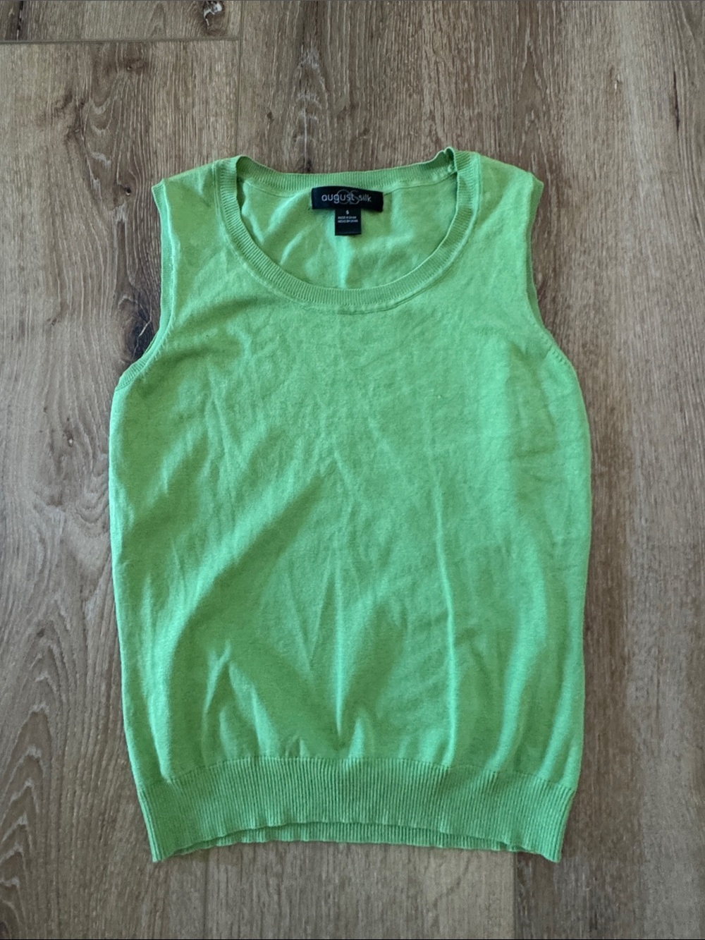 august silk | Sleeveless Knit Tank in Bright Lime | silk blend | size S